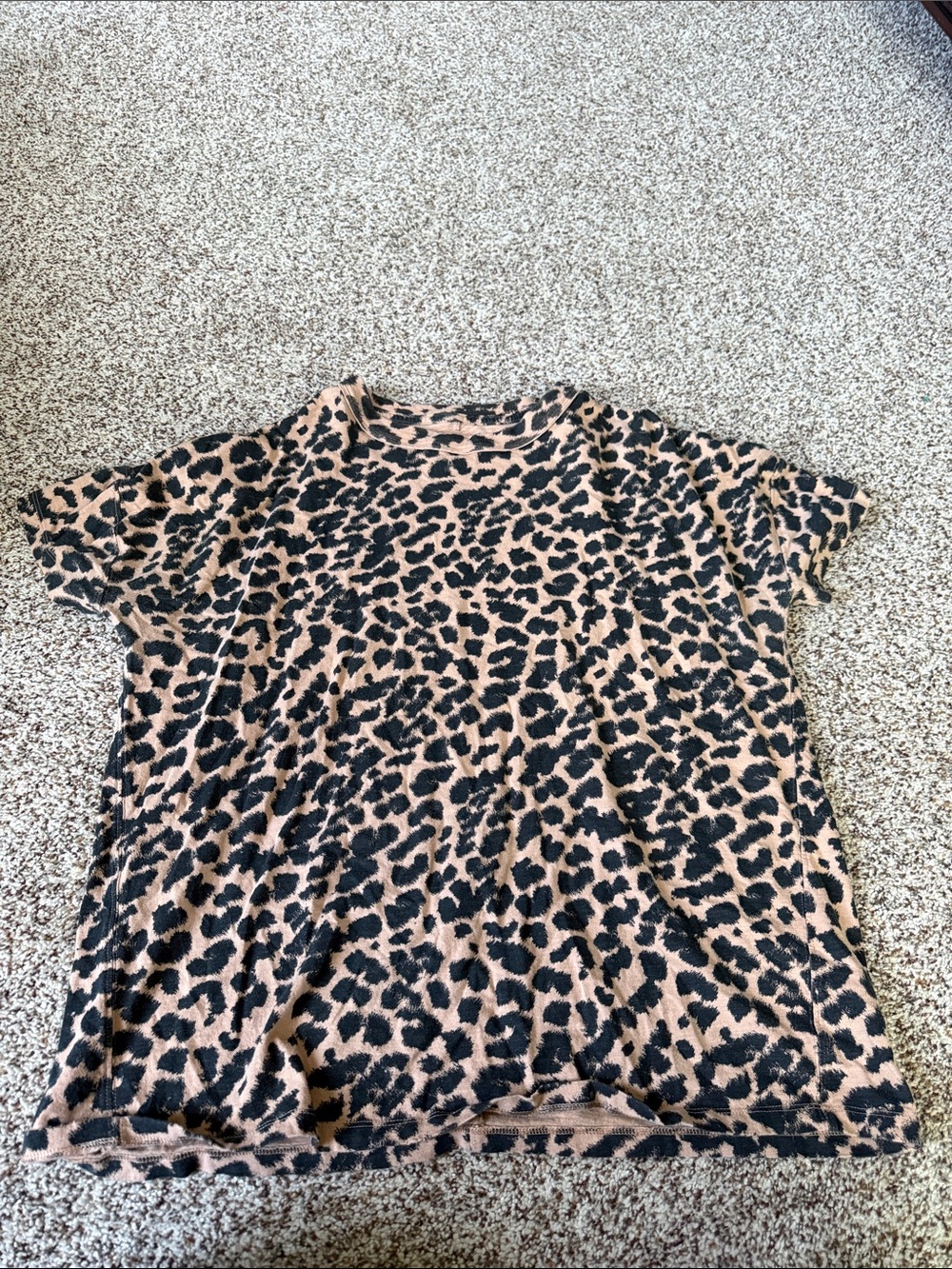 aerie Leopard Print Short Sleeve Tee in Black and Tan
